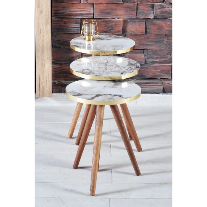 Zigon Sehpa 3lü Gümüş Metal Ayak Gümüş Efes