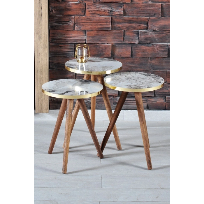 Zigon Sehpa 3lü Gümüş Metal Ayak Gümüş Efes