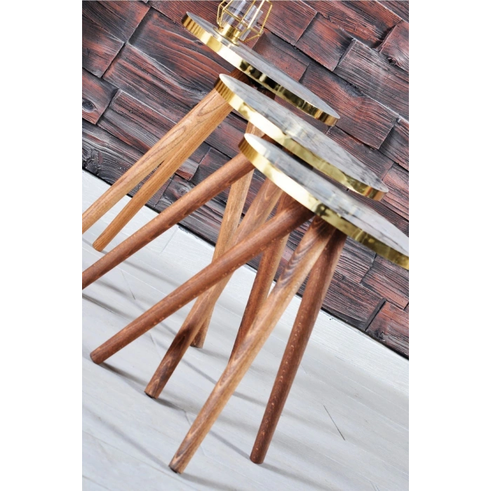 Zigon Sehpa 3lü Gümüş Metal Ayak Gümüş Efes