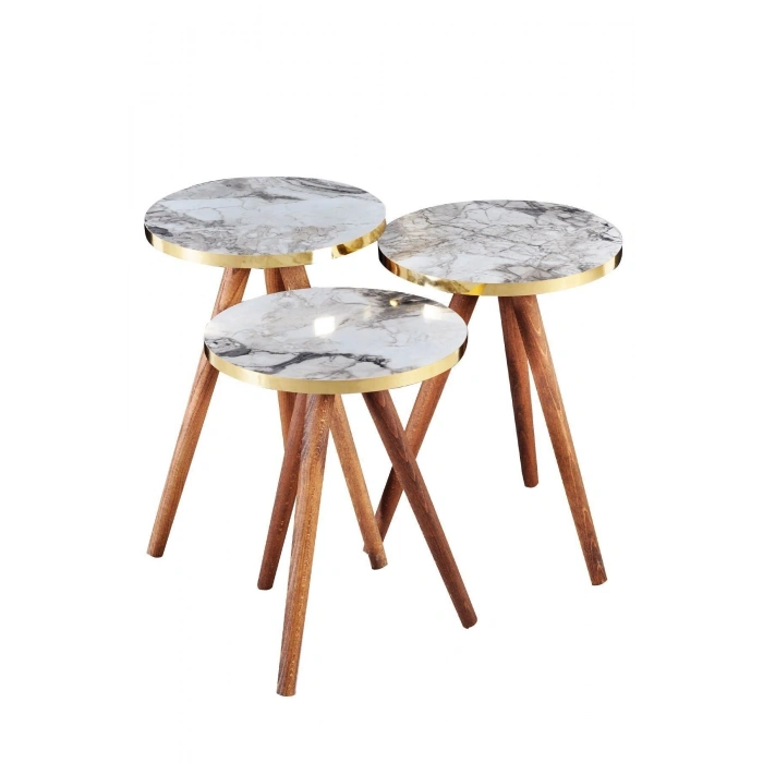 Zigon Sehpa 3lü Gümüş Metal Ayak Gümüş Efes