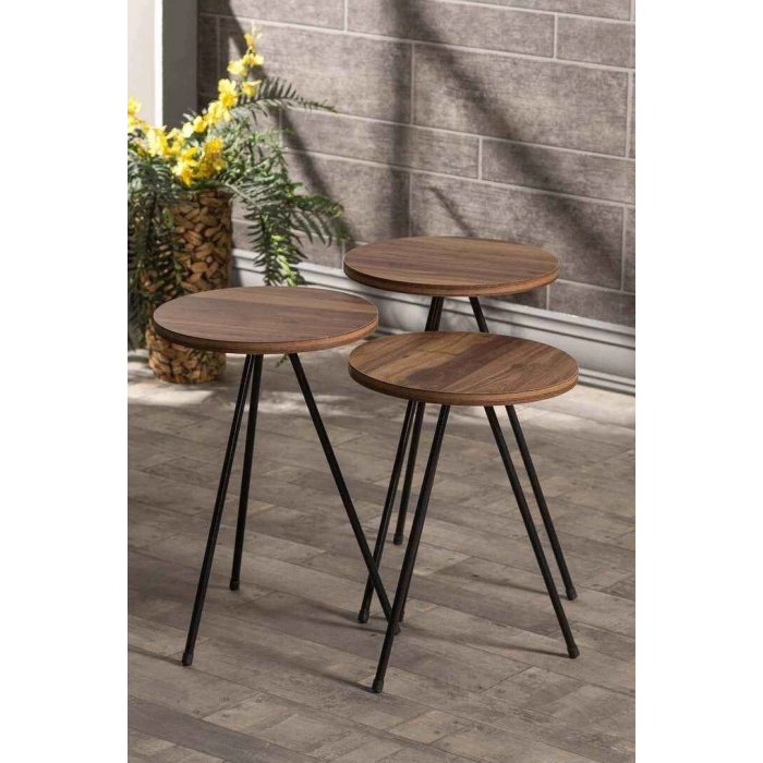 Zigon Sehpa 3 Lü Metal Ayak Atlantik Çam