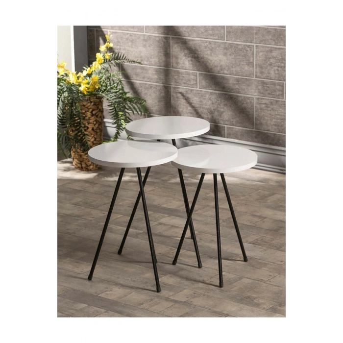 Zigon Sehpa 3 Lü Metal Ayak Beyaz