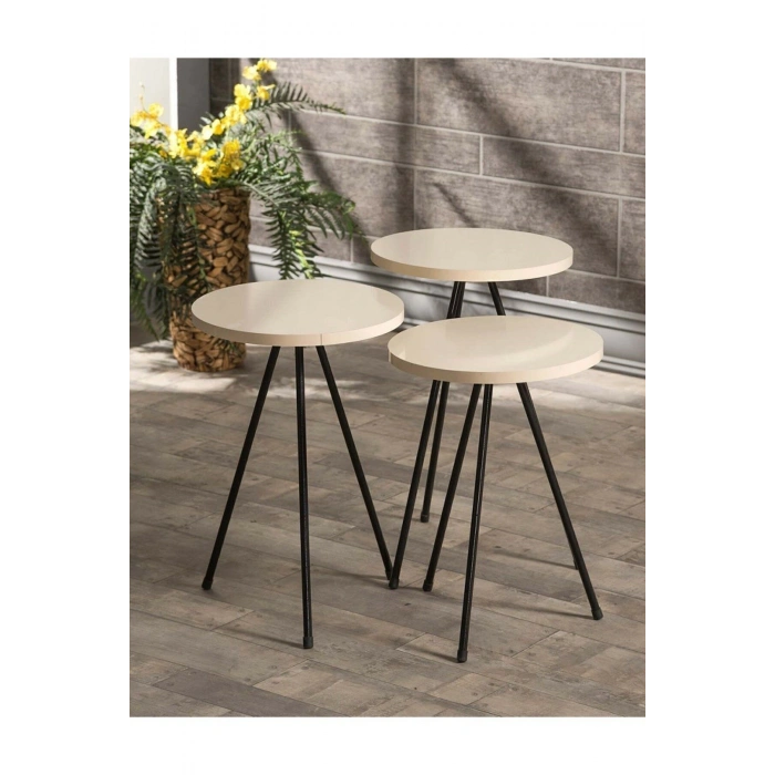 Zigon Sehpa 3 Lü Metal Ayak Krem