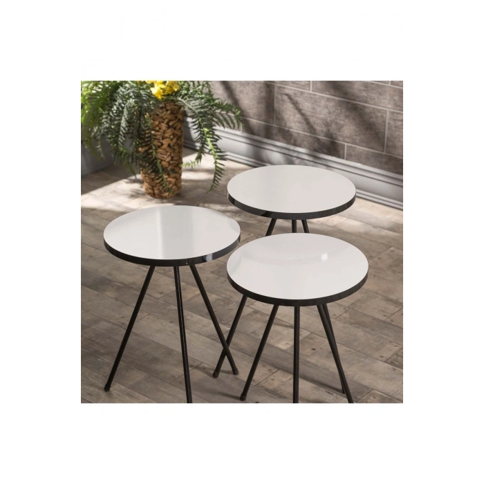 Zigon Sehpa 3 Lü Metal Ayak Siyah Beyaz