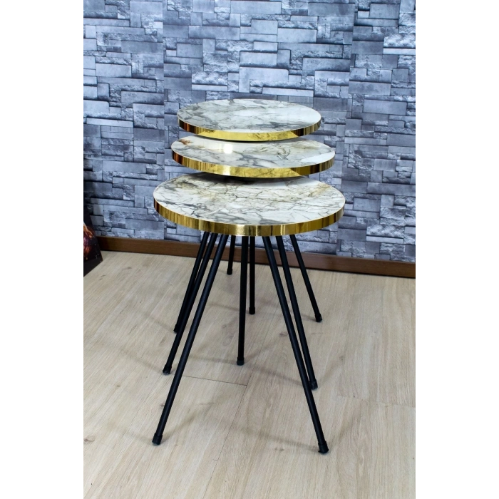 Zigon Sehpa 3lü Siyah Metal Ayak Altın Efes 1067