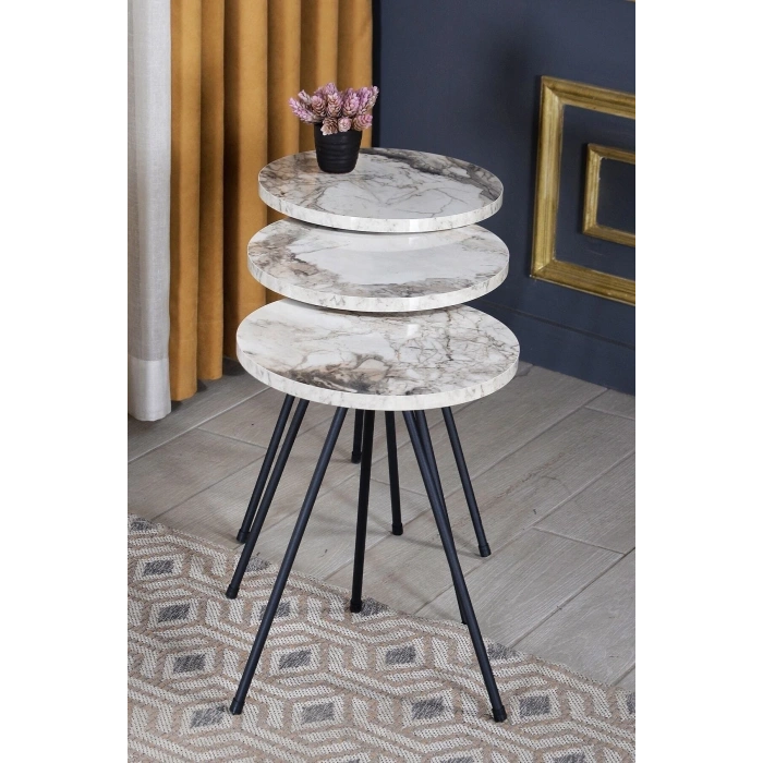 Zigon Sehpa 3lü Siyah Metal Ayak Efes 1017