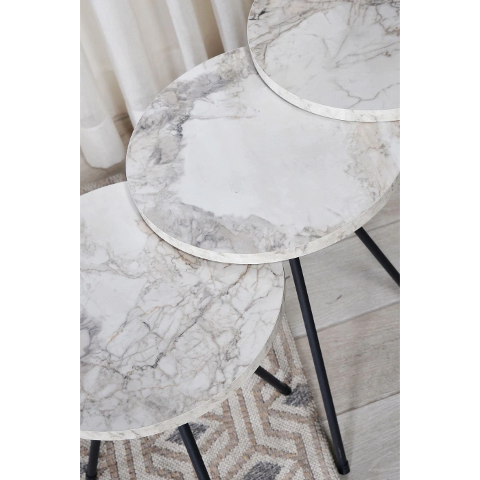 Zigon Sehpa 3lü Siyah Metal Ayak Efes 1017