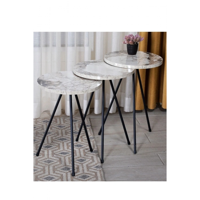 Zigon Sehpa 3lü Siyah Metal Ayak Efes 1017