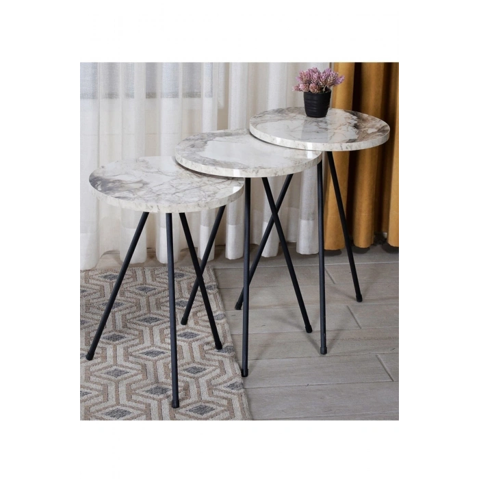 Zigon Sehpa 3lü Siyah Metal Ayak Efes 1017