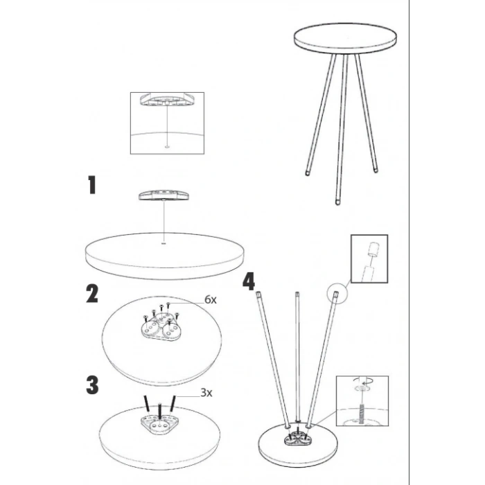 Zigon Sehpa 3lü Siyah Metal Ayak Efes 1017