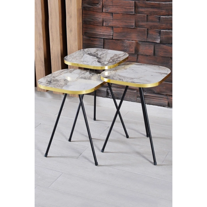 Zigon Sehpa 3lü Torna Ahşap Ayak Altın Efes