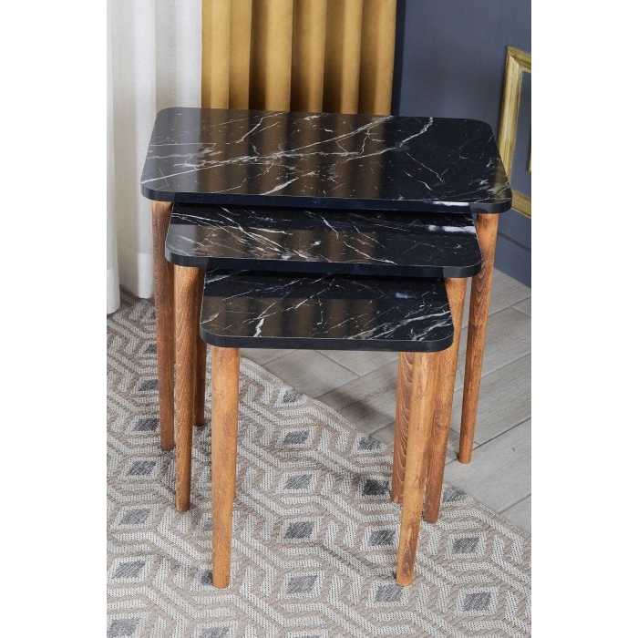 Zigon Sehpa Ahşap Torna Ayak Kare Siyah-1002