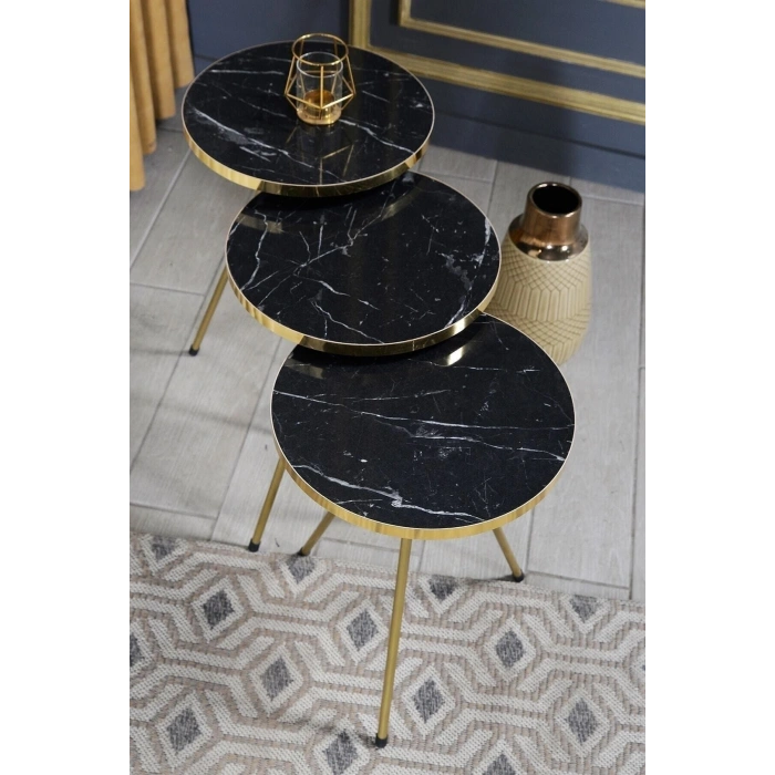 Zigon Sehpa Çift Gold Ceviz Metal