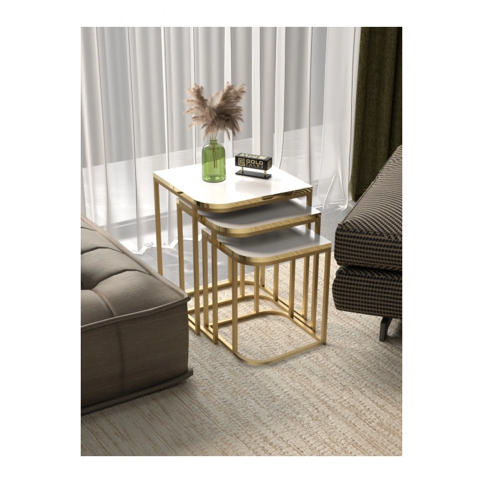 Zigon Sehpa Damla Gold Beyaz