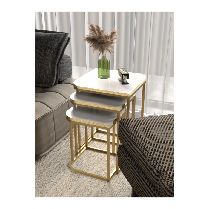 Zigon Sehpa Damla Gold Beyaz