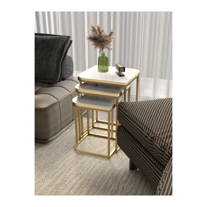 Zigon Sehpa Damla Gold Beyaz