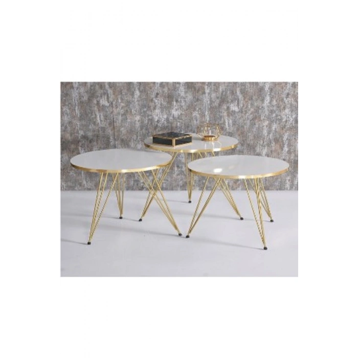 Zigon Sehpa Gold Beyaz Tel Ayak