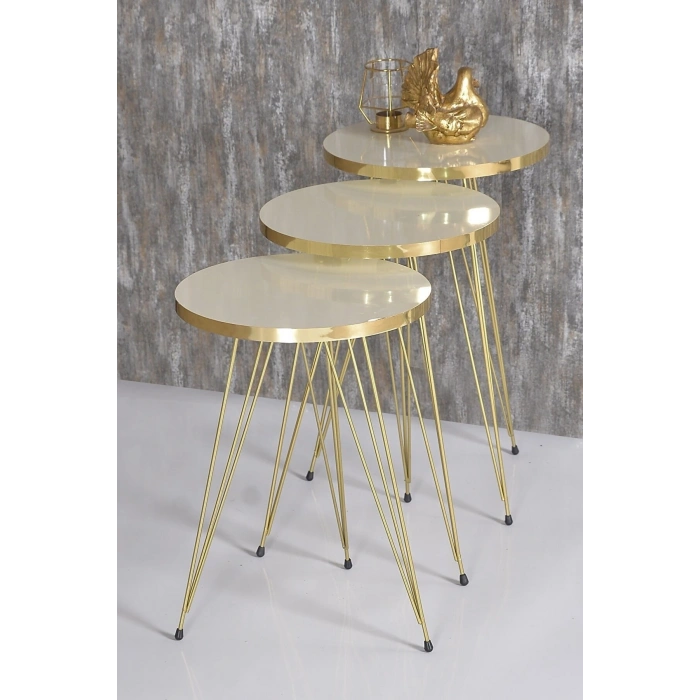 Zigon Sehpa Gold Krem Tel Ayak
