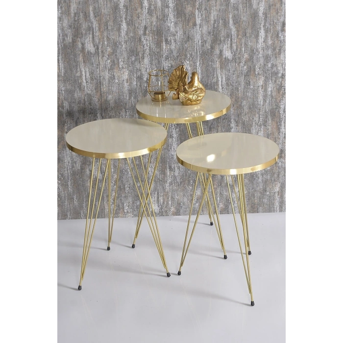 Zigon Sehpa Gold Krem Tel Ayak