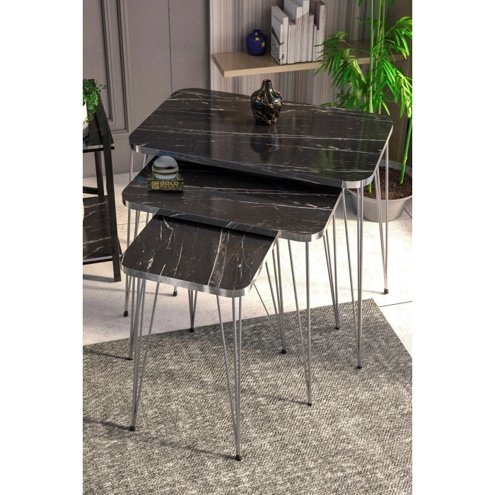 Zigon Sehpa Kare Gümüş Tel Ayak Bendir-1096