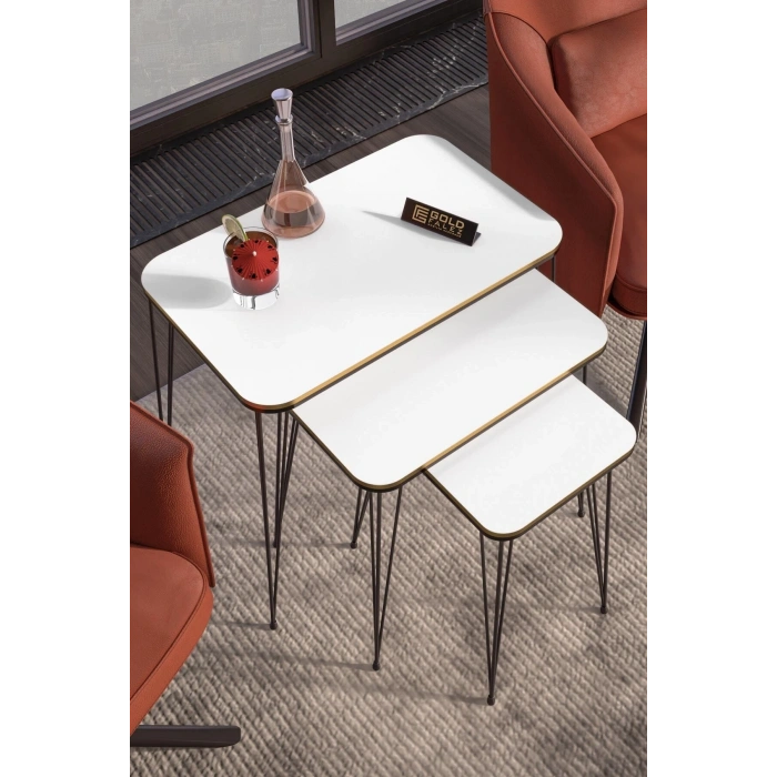 Zigon Sehpa Kr Çift Beyaz Tel Siyah Ayak