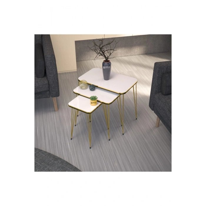 Zigon Sehpa Kr Çift Gold Beyaz Tel