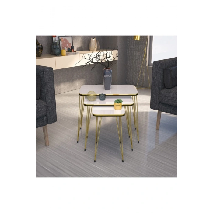 Zigon Sehpa Kr Çift Gold Beyaz Tel