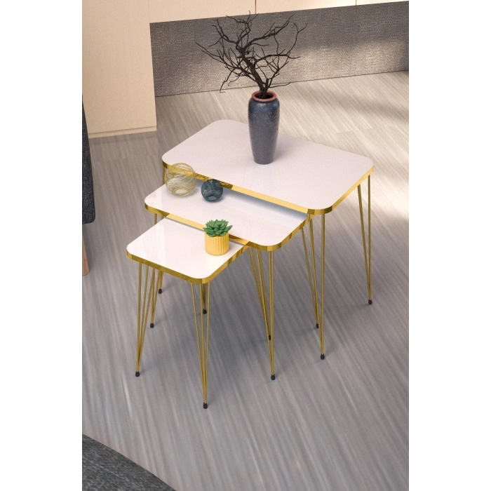 Zigon Sehpa Kr Gold Beyaz Tel