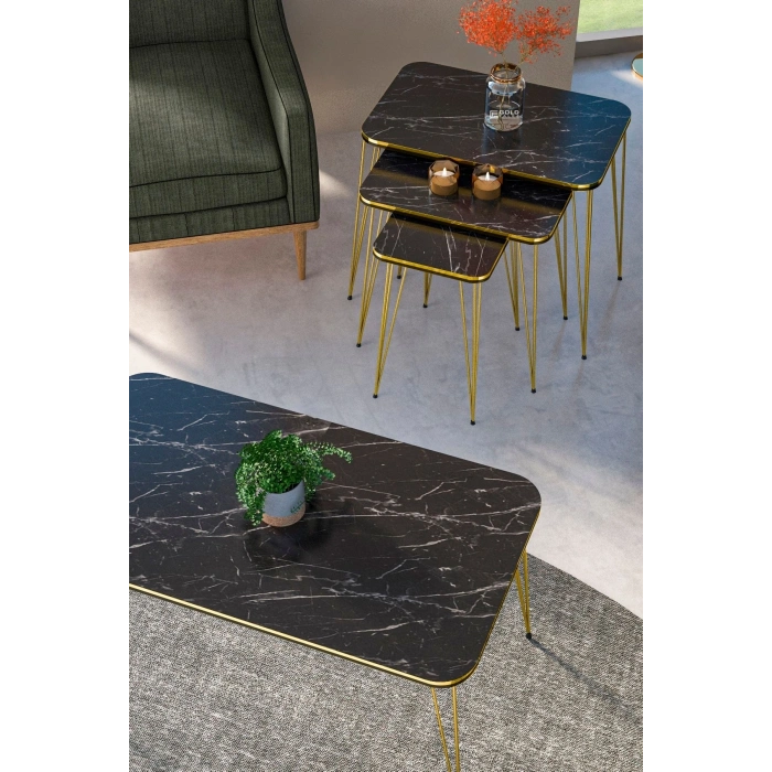 Zigon Sehpa Kr Ve Orta Sehpa Kr Set Çift Gold Bendir Tel 1113