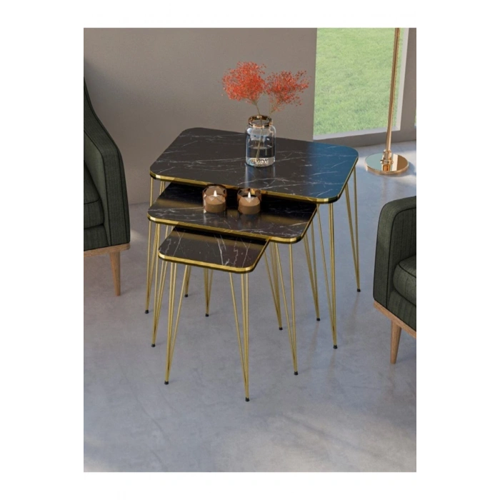 Zigon Sehpa Kr Ve Orta Sehpa Kr Set Çift Gold Bendir Tel 1113