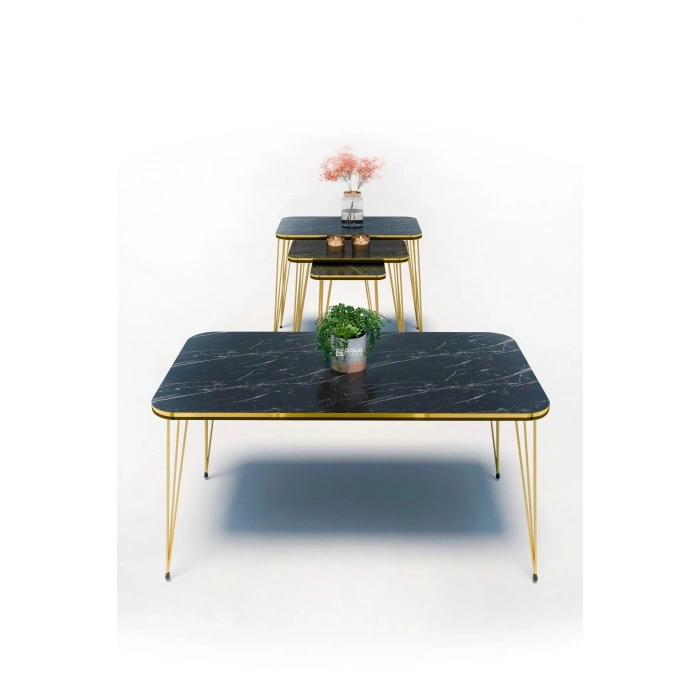 Zigon Sehpa Kr Ve Orta Sehpa Kr Set Çift Gold Bendir Tel 1113