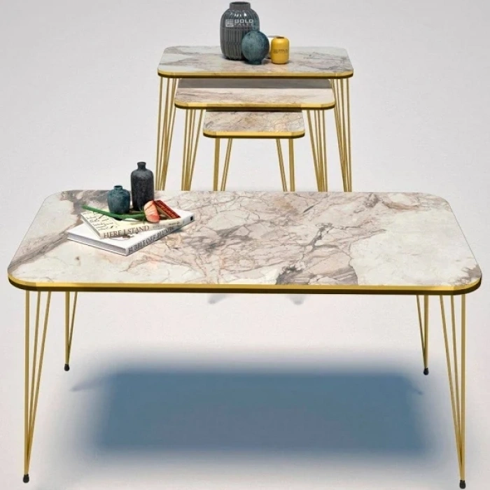 Zigon Sehpa Kr Ve Orta Sehpa Kr Set Çift Gold Efes Tel 1112