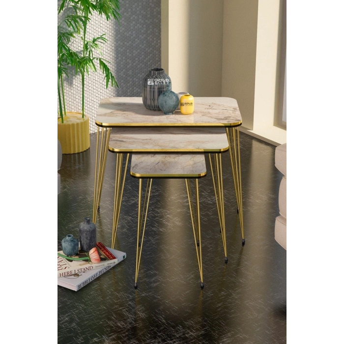 Zigon Sehpa Kr Ve Orta Sehpa Kr Set Çift Gold Efes Tel 1112