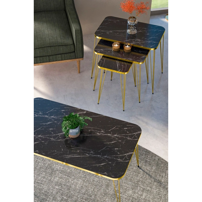 Zigon Sehpa Kr Ve Orta Sehpa Kr Set Gold Bendir Tel 1107