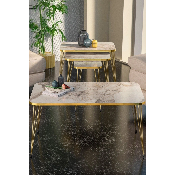 Zigon Sehpa Kr Ve Orta Sehpa Kr Set Gold Efes Tel 1106