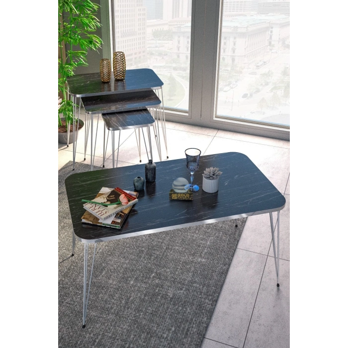 Zigon Sehpa Kr Ve Orta Sehpa Kr Set Gümüş Bendir Tel