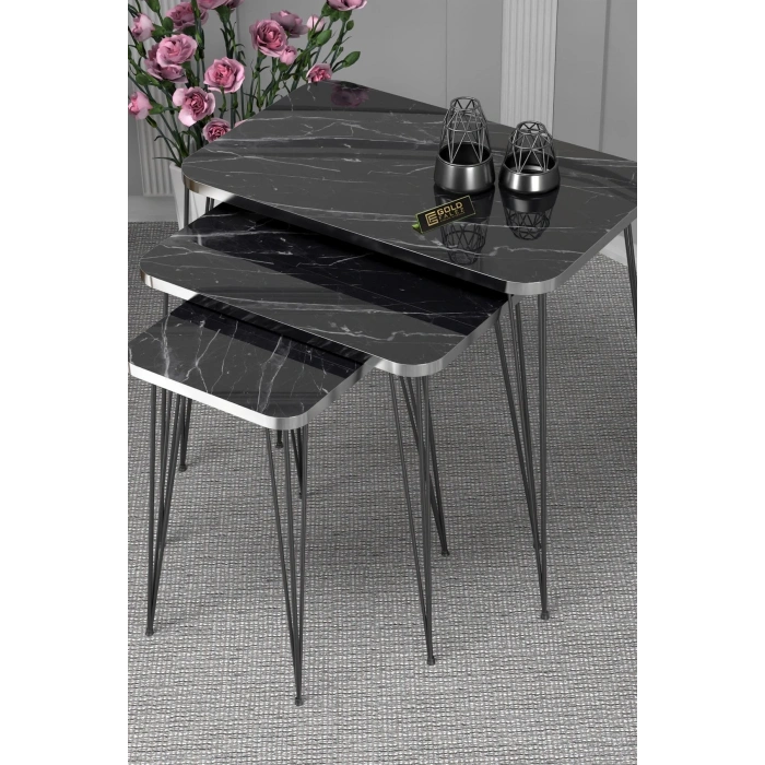 Zigon Sehpa Kr Ve Orta Sehpa Kr Set Gümüş Bendir Tel Ayak Siyah