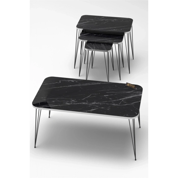 Zigon Sehpa Kr Ve Orta Sehpa Kr Set Gümüş Bendir Tel Ayak Siyah