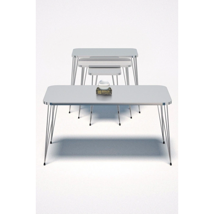 Zigon Sehpa Kr Ve Orta Sehpa Kr Set Gümüş Beyaz Tel