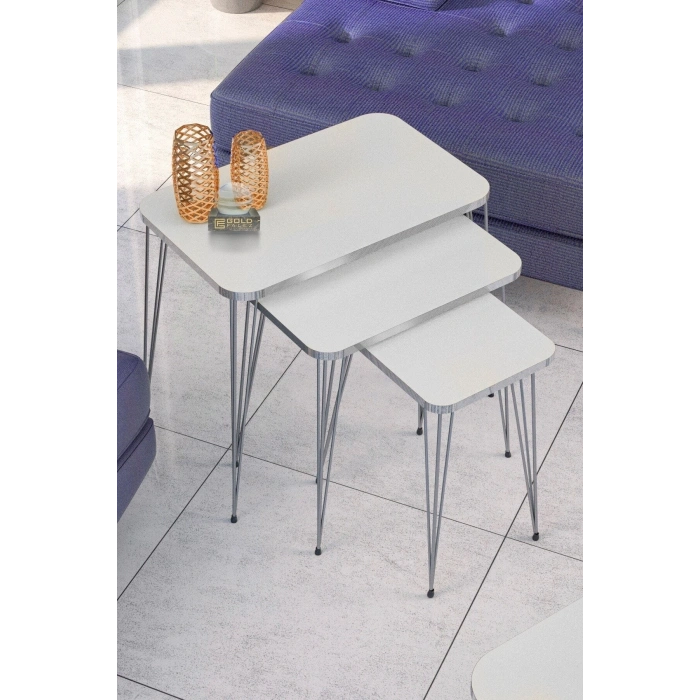 Zigon Sehpa Kr Ve Orta Sehpa Kr Set Gümüş Beyaz Tel