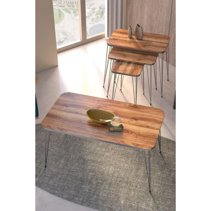 Zigon Sehpa Kr Ve Orta Sehpa Kr Set Gümüş Ceviz Tel