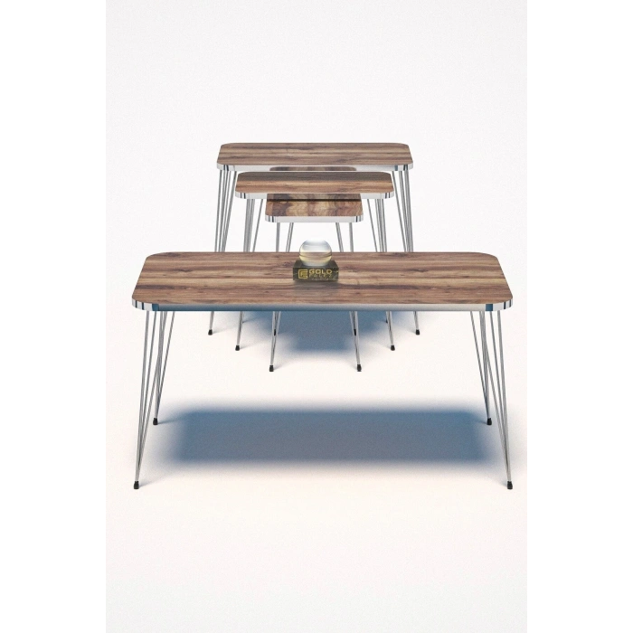 Zigon Sehpa Kr Ve Orta Sehpa Kr Set Gümüş Ceviz Tel