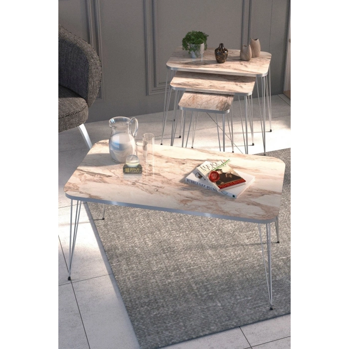 Zigon Sehpa Kr Ve Orta Sehpa Kr Set Gümüş Efes Tel