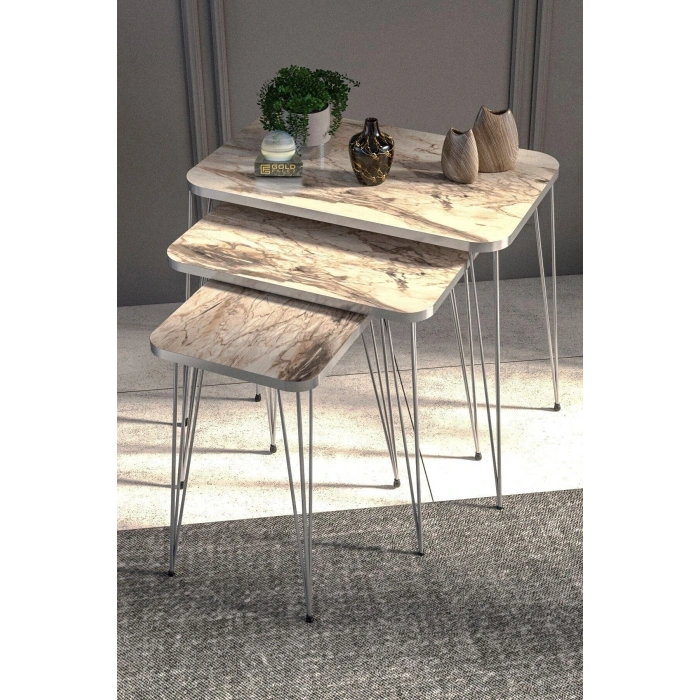 Zigon Sehpa Kr Ve Orta Sehpa Kr Set Gümüş Efes Tel