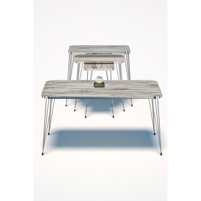 Zigon Sehpa Kr Ve Orta Sehpa Kr Set Gümüş Efes Tel