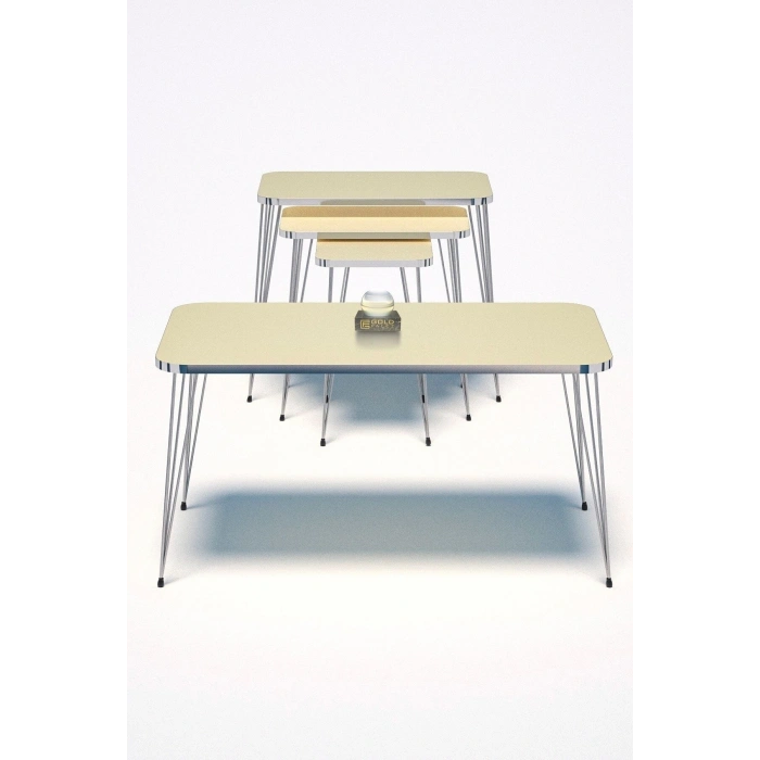 Zigon Sehpa Kr Ve Orta Sehpa Kr Set Gümüş Krem Tel