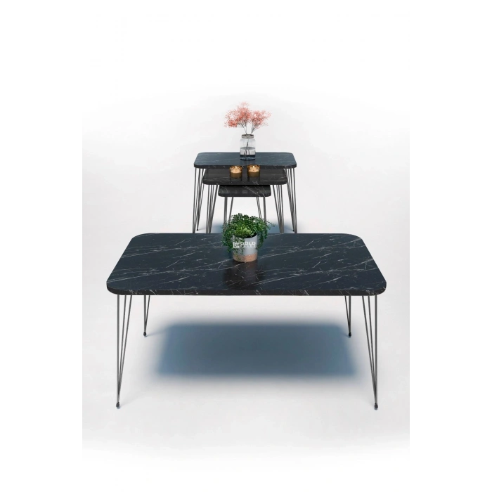 Zigon Sehpa Kr Ve Orta Sehpa Kr Set Siyah Ayak Bendir Tel 1104