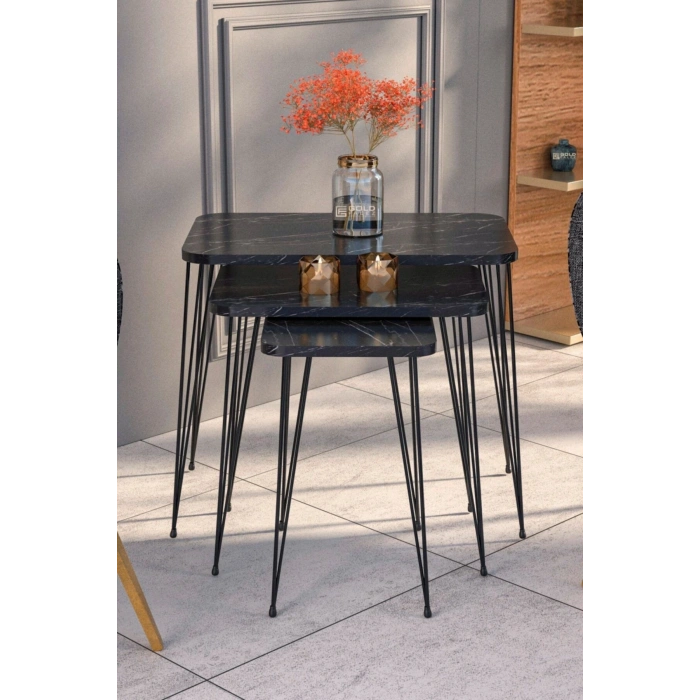 Zigon Sehpa Kr Ve Orta Sehpa Kr Set Siyah Ayak Bendir Tel 1104