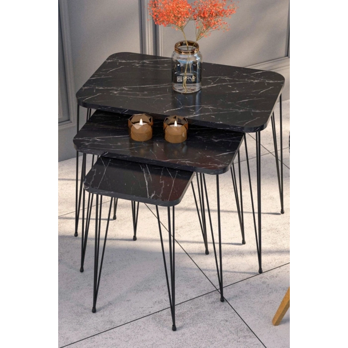 Zigon Sehpa Kr Ve Orta Sehpa Kr Set Siyah Ayak Bendir Tel 1104