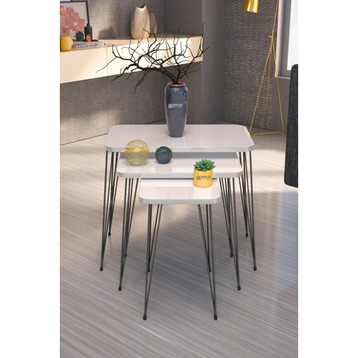 Zigon Sehpa Kr Ve Orta Sehpa Kr Set Siyah Ayak Beyaz Tel 1102